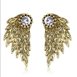 3/$25 Angel Wing CZ Diamond Stud Gold Tone Earring Jacket